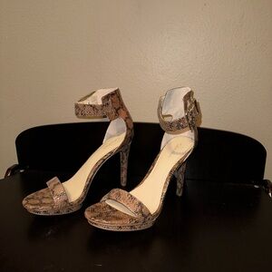 Calvin Klein tan snake-print stilettos
